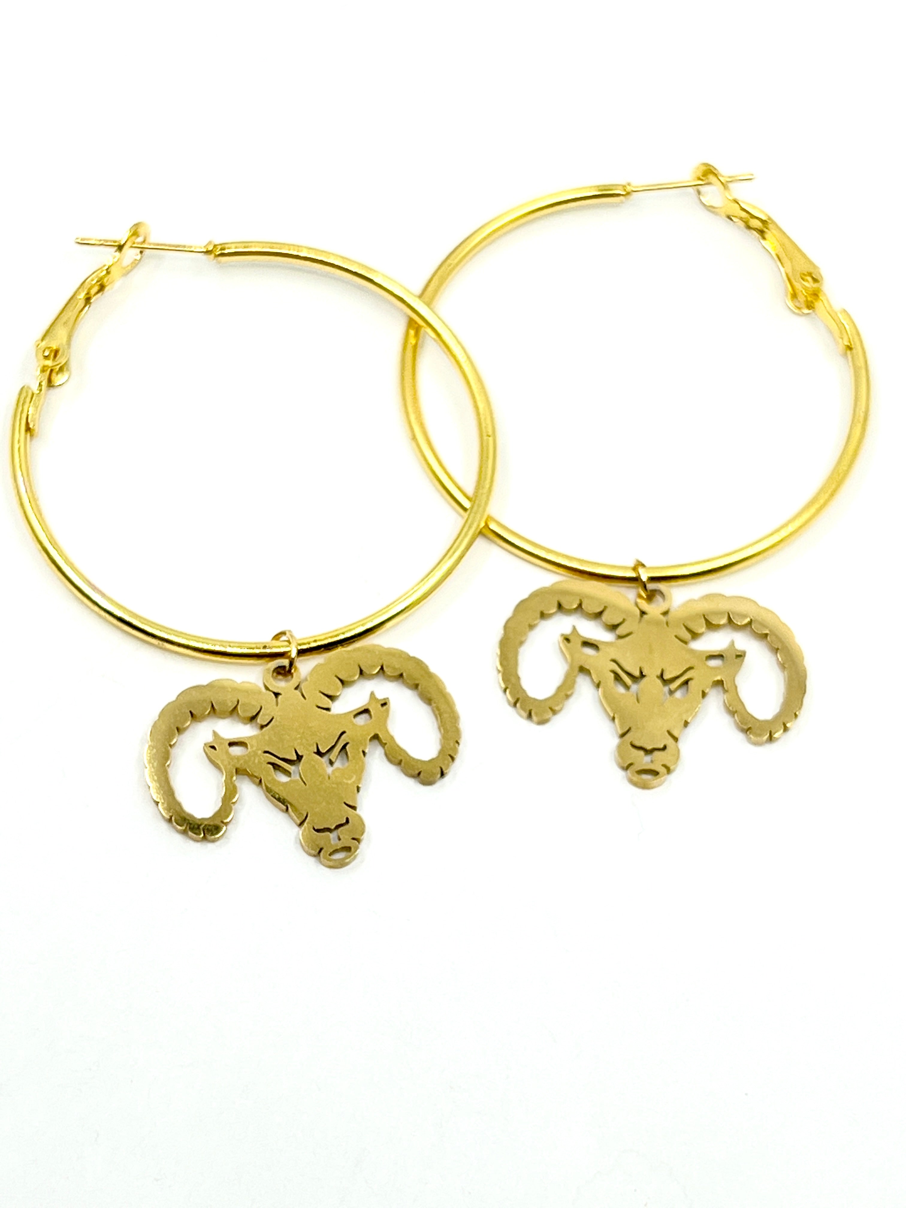 Ram Earrings-Gold Hoop Ram Earrings - Perfect for Ram Game Day - Go Rams, Gift for Rams Fans, Hypoallergenic Lightweight Hoops