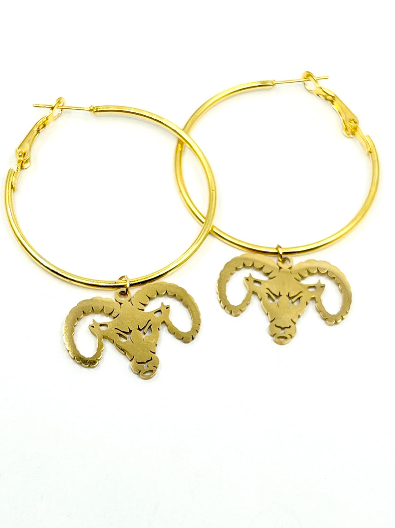 Ram Earrings-Gold Hoop Ram Earrings - Perfect for Ram Game Day - Go Rams, Gift for Rams Fans, Hypoallergenic Lightweight Hoops
