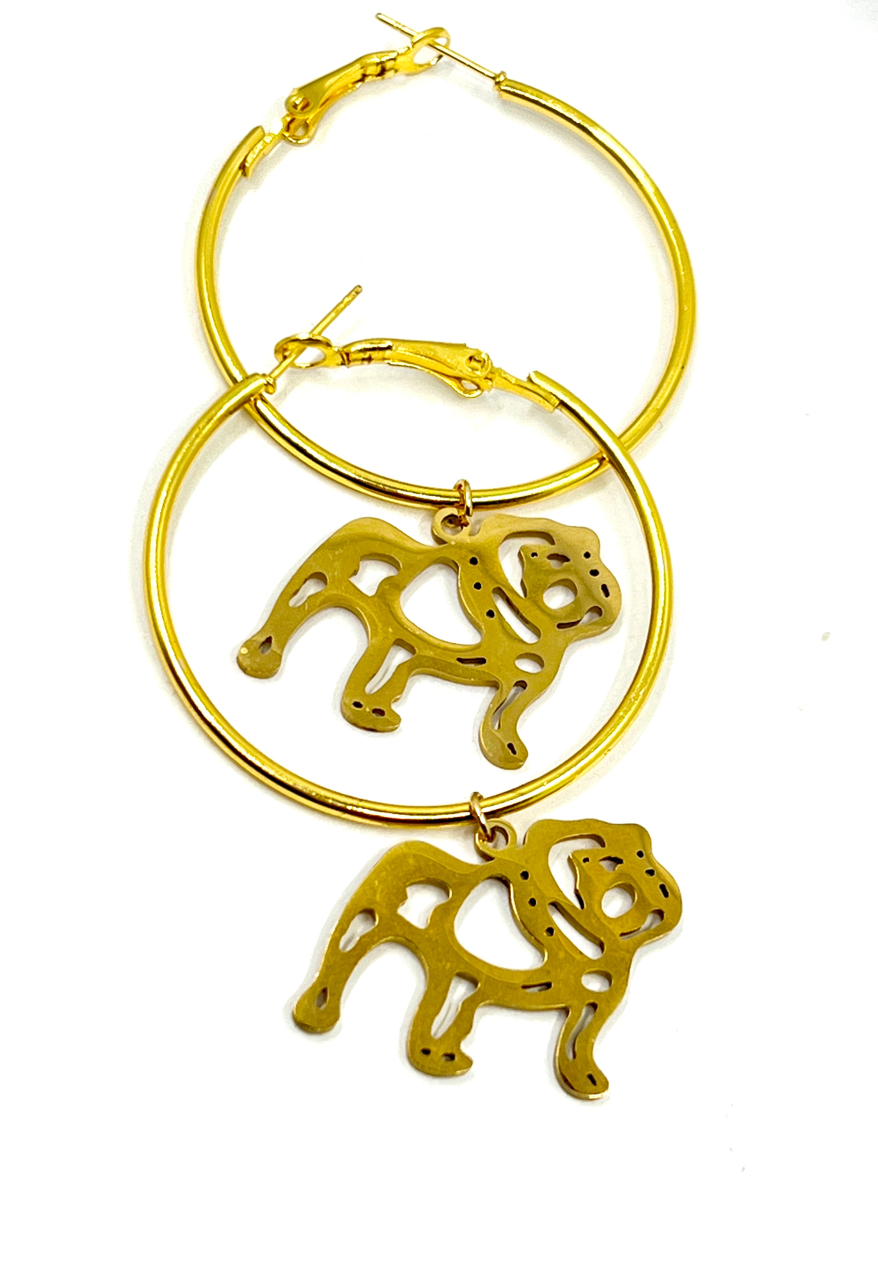 Bulldog Earrings-Gold Hoop Bulldog Earrings, Bulldogs, Bulldog Gift, Hypoallergenic Lightweight Hoops, Perfect for Gameday