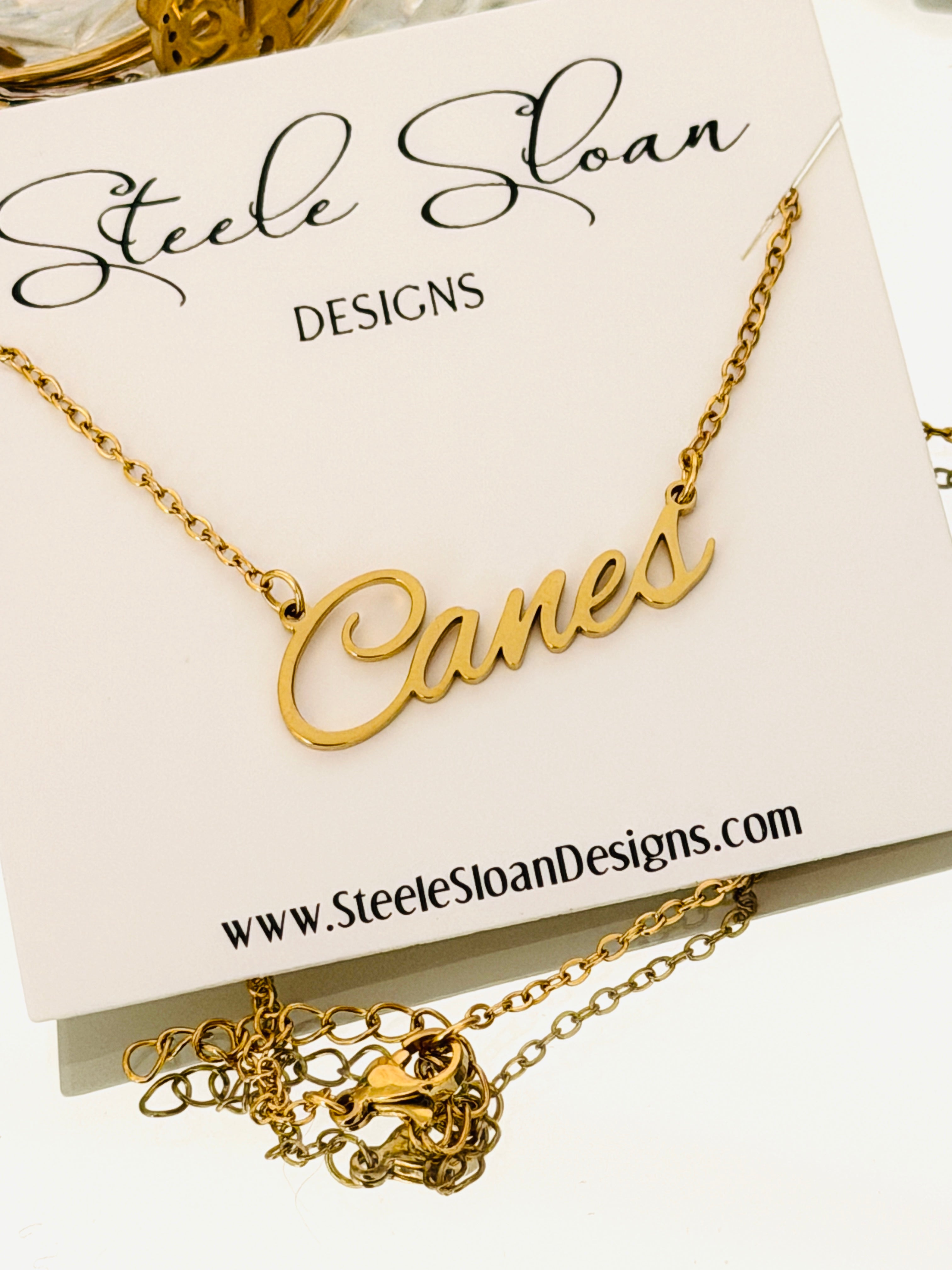 Miami Hurricanes! "Canes" Necklace Gold Canes Necklace Layer Necklace perfect for Miami Fans Tarnish Resistant Officially Licensed