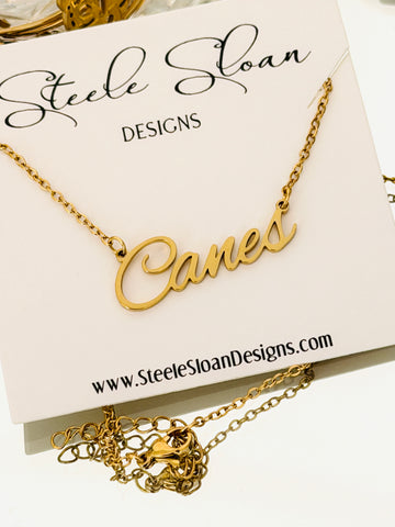 Miami Hurricanes! "Canes" Necklace Gold Canes Necklace Layer Necklace perfect for Miami Fans Tarnish Resistant Officially Licensed