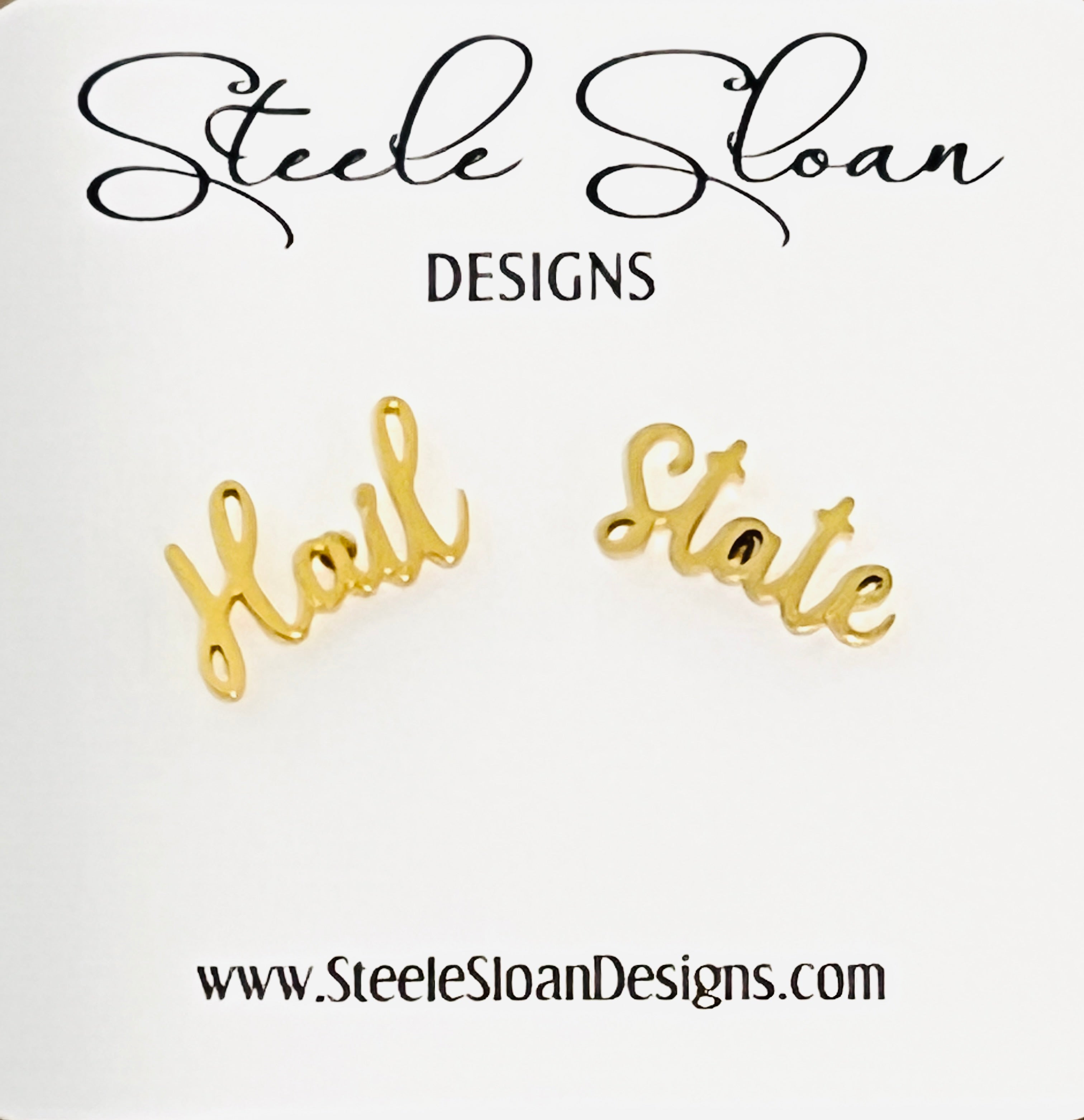 Mississippi State Hail State Gold Stud Earrings- CUTE Mississippi State Bulldog Gift - Miss State Hypoallergenic Stainless Steel