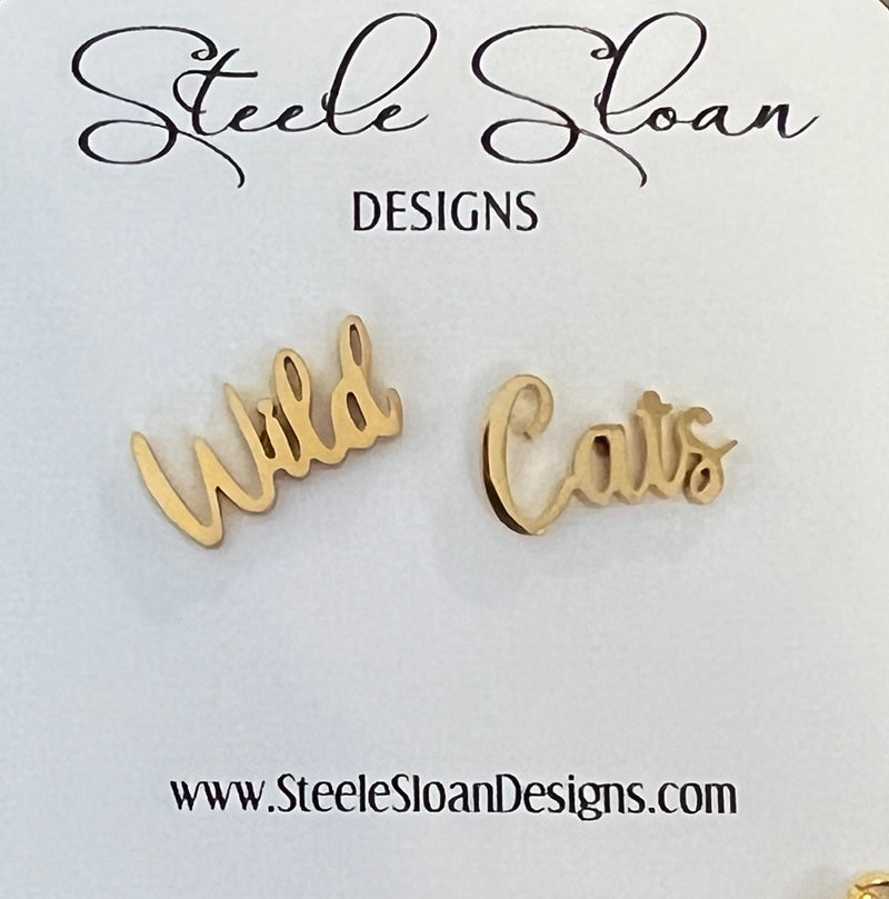 Cute Wild Cat Earrings, Wildcat Football, Gift for Wildcat Fan, Wildcats, Gold Stud Hypoallergenic Earrings