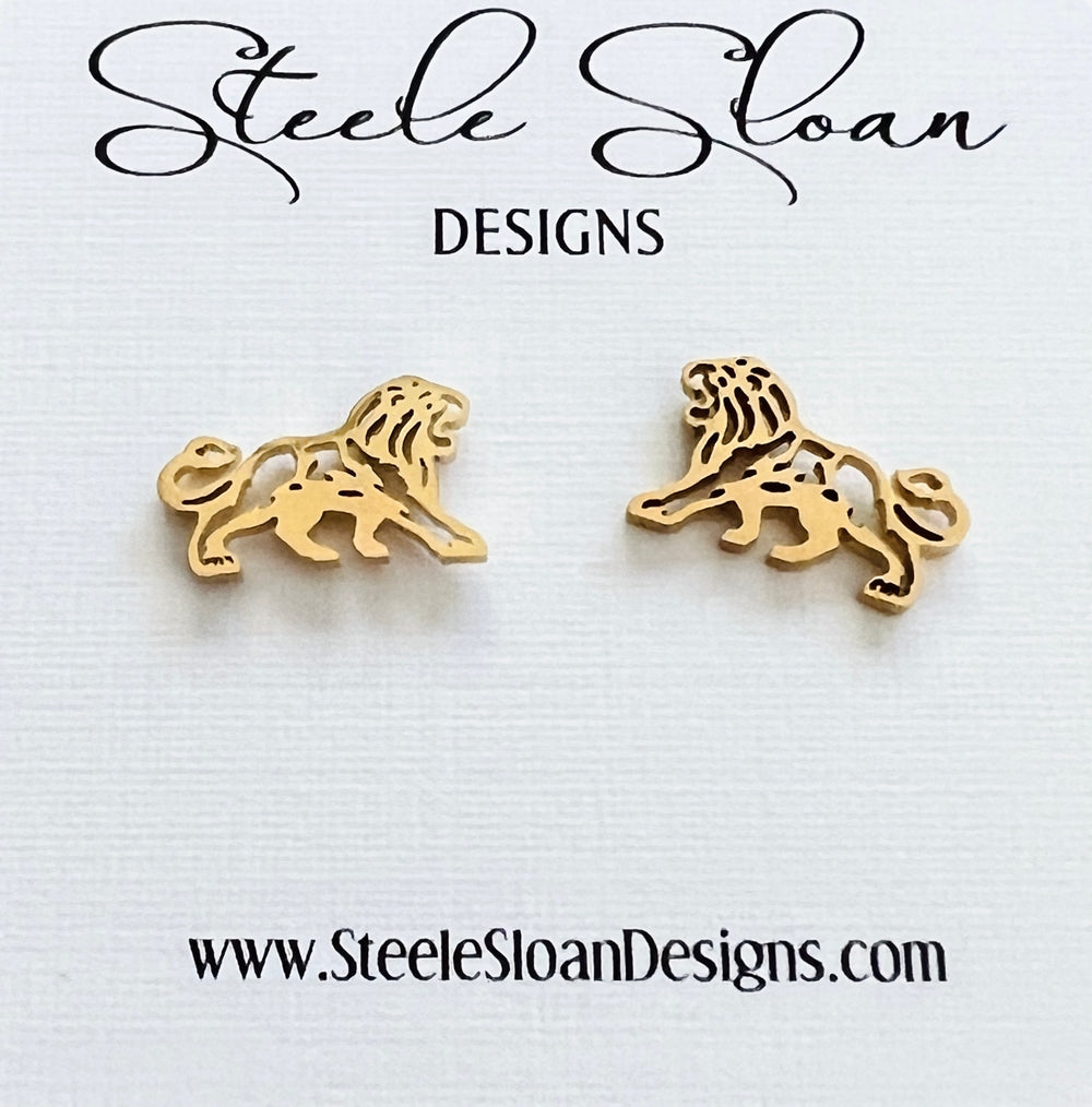 Go Lions! Lion Gold Stud earrings, Lion Gift, Lions Baseball, Lions Football, Lions Team Mom Gift