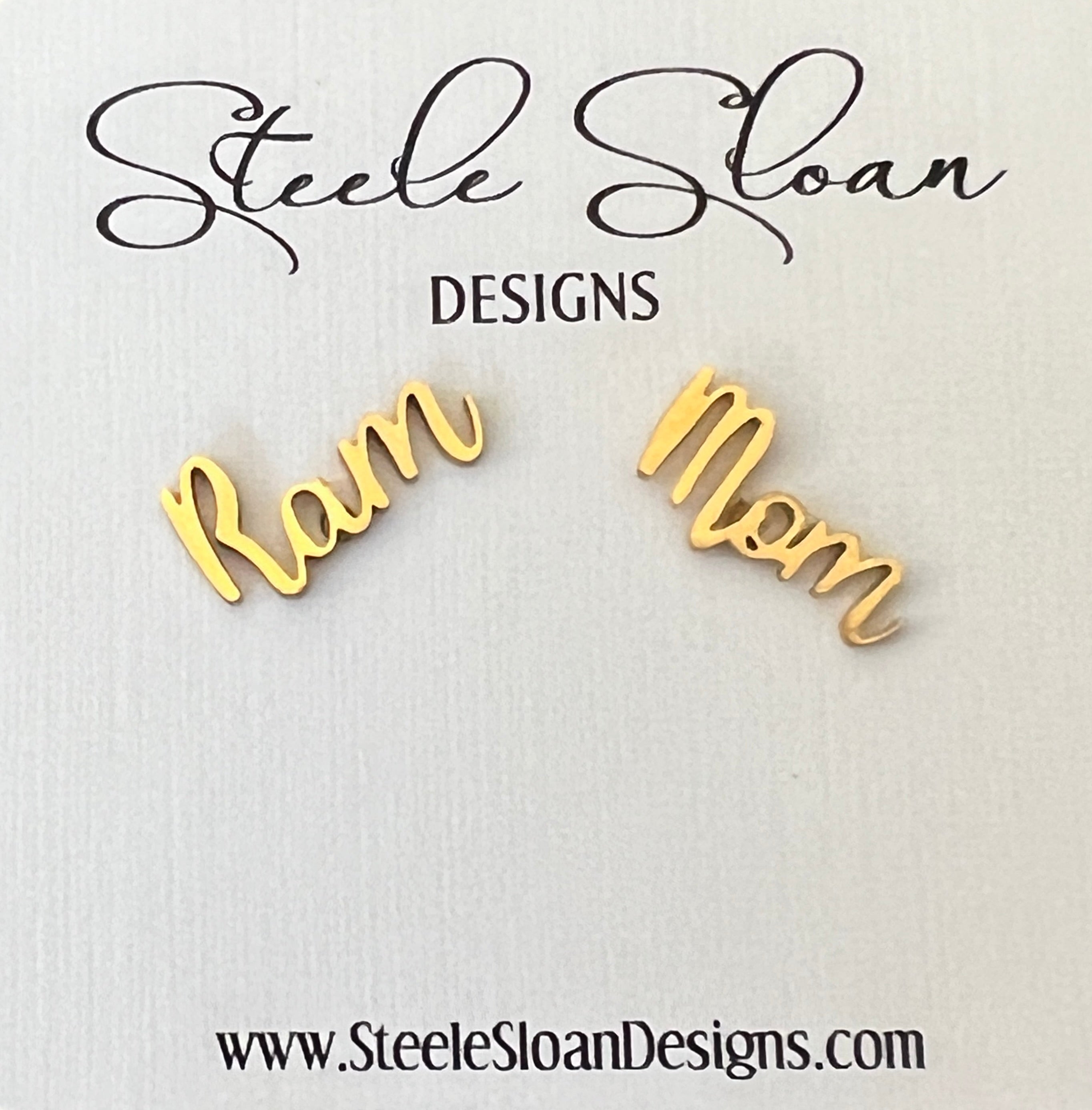 Ram Mom Earrings - Go Rams! Cute Gold Stud Earrings, Hypoallergenic, Gift for Mom Rams Football, Rams Baseball, Rams Team Mom