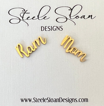 Ram Mom Earrings - Go Rams! Cute Gold Stud Earrings, Hypoallergenic, Gift for Mom Rams Football, Rams Baseball, Rams Team Mom
