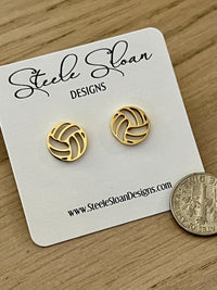 Volleyball Gold Stud Earrings, Volleyball Gift, Volleyball Coach Gift, Volleyball Team Gift,