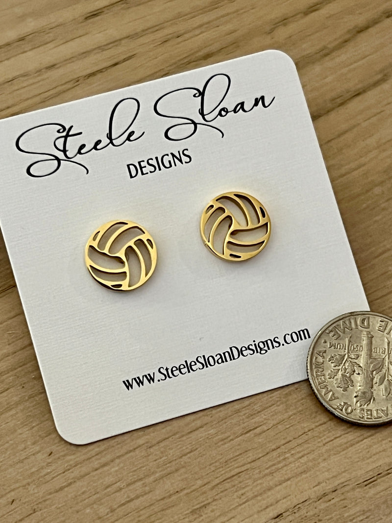 Volleyball Gold Stud Earrings, Volleyball Gift, Volleyball Coach Gift, Volleyball Team Gift,