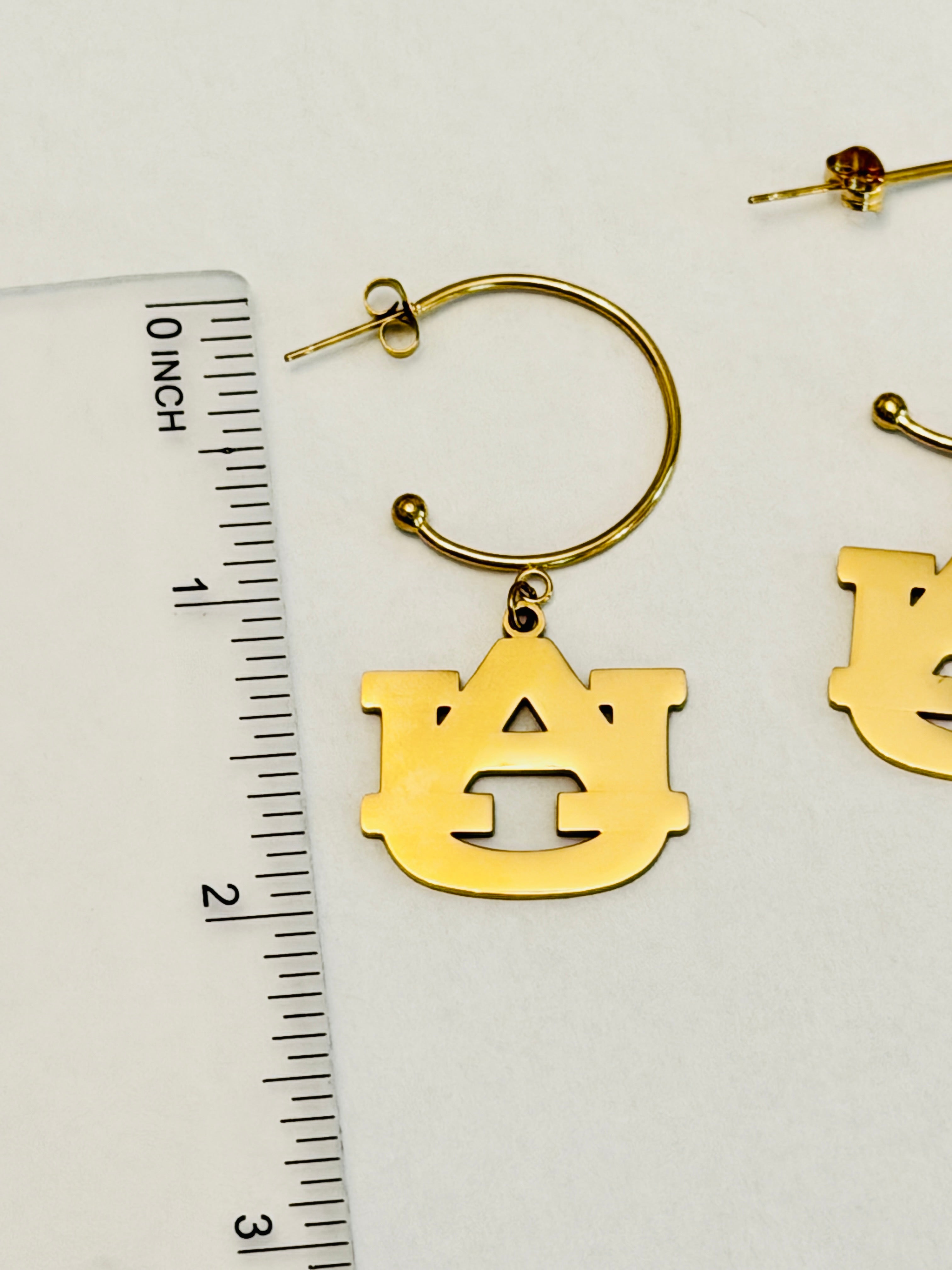 Auburn AU Gold Hoop Earrings | Hypoallergenic Tarnish-Resistant Stainless Steel | Officially Licensed
