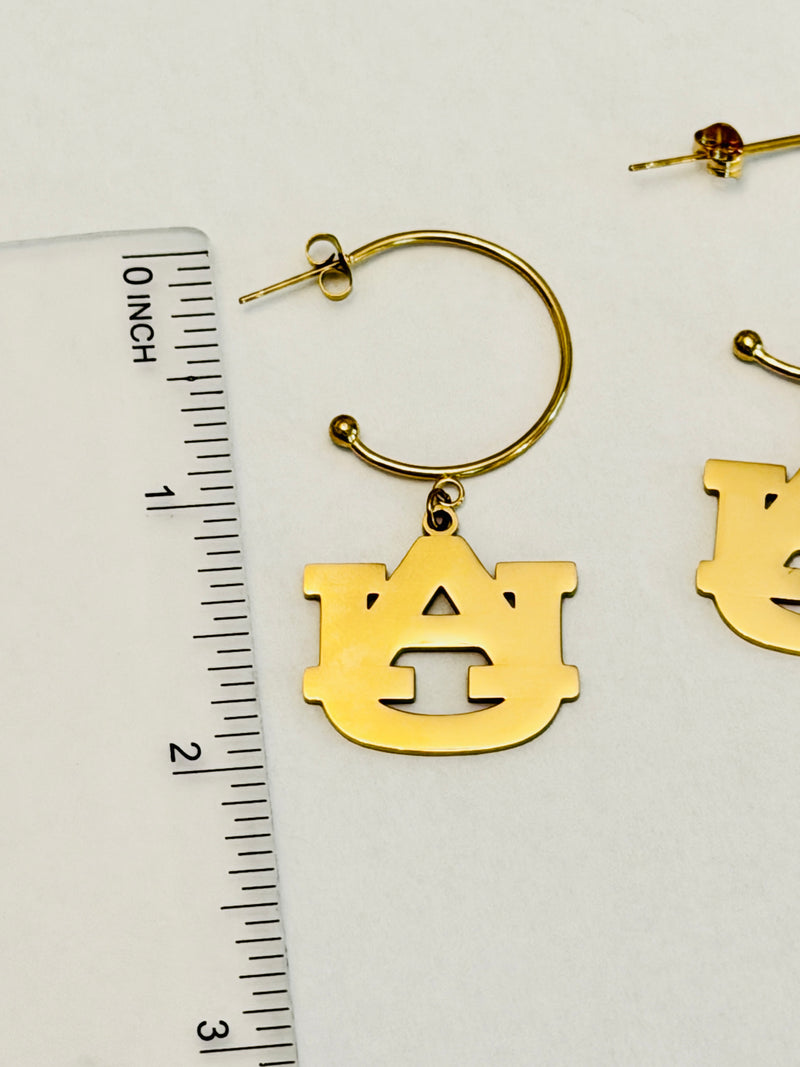 Auburn AU Gold Hoop Earrings | Hypoallergenic Tarnish-Resistant Stainless Steel | Officially Licensed