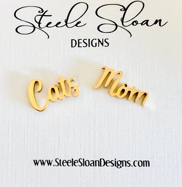 Cute Cat Mom Earrings, Wildcat Mother's Day Gift, Gift for Cats Mom, Wild Cats, Gold Stud Hypoallergenic Earring,