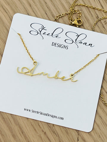 Amber Personalized Gold Name Necklace, Tarnish Resistant Stainless Steel Gift for Amber