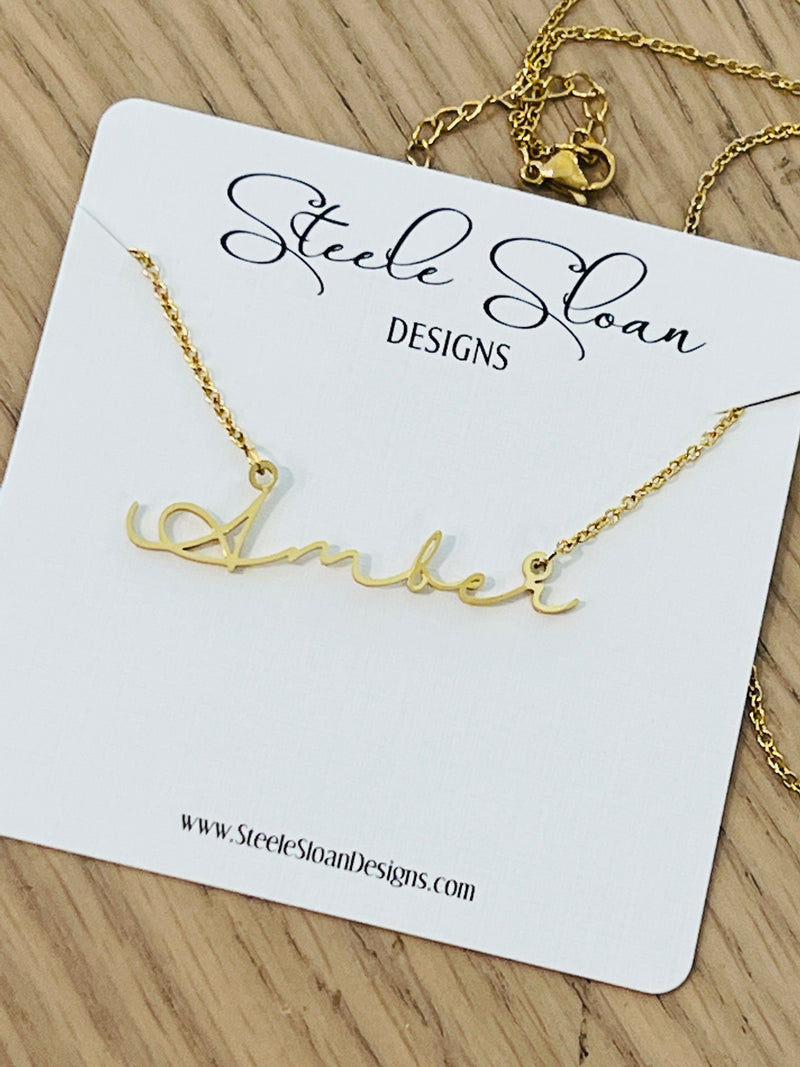 Amber Personalized Gold Name Necklace, Tarnish Resistant Stainless Steel Gift for Amber
