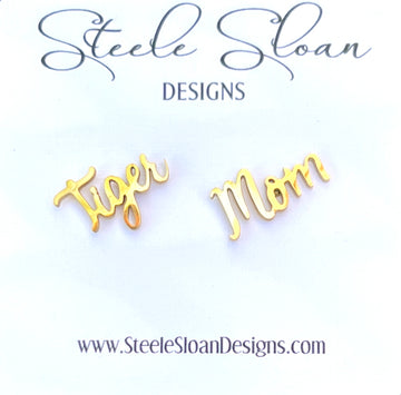 Tiger Mom Earrings - Tigers, LSU Tigers, Auburn Tigers, Tiger Mother's Day Gift, Gift for Tiger Mom, Tiger Baseball, Tiger Team Mom