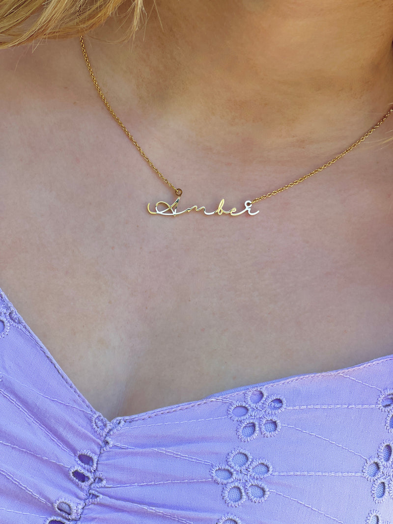 Amber Personalized Gold Name Necklace, Tarnish Resistant Stainless Steel Gift for Amber