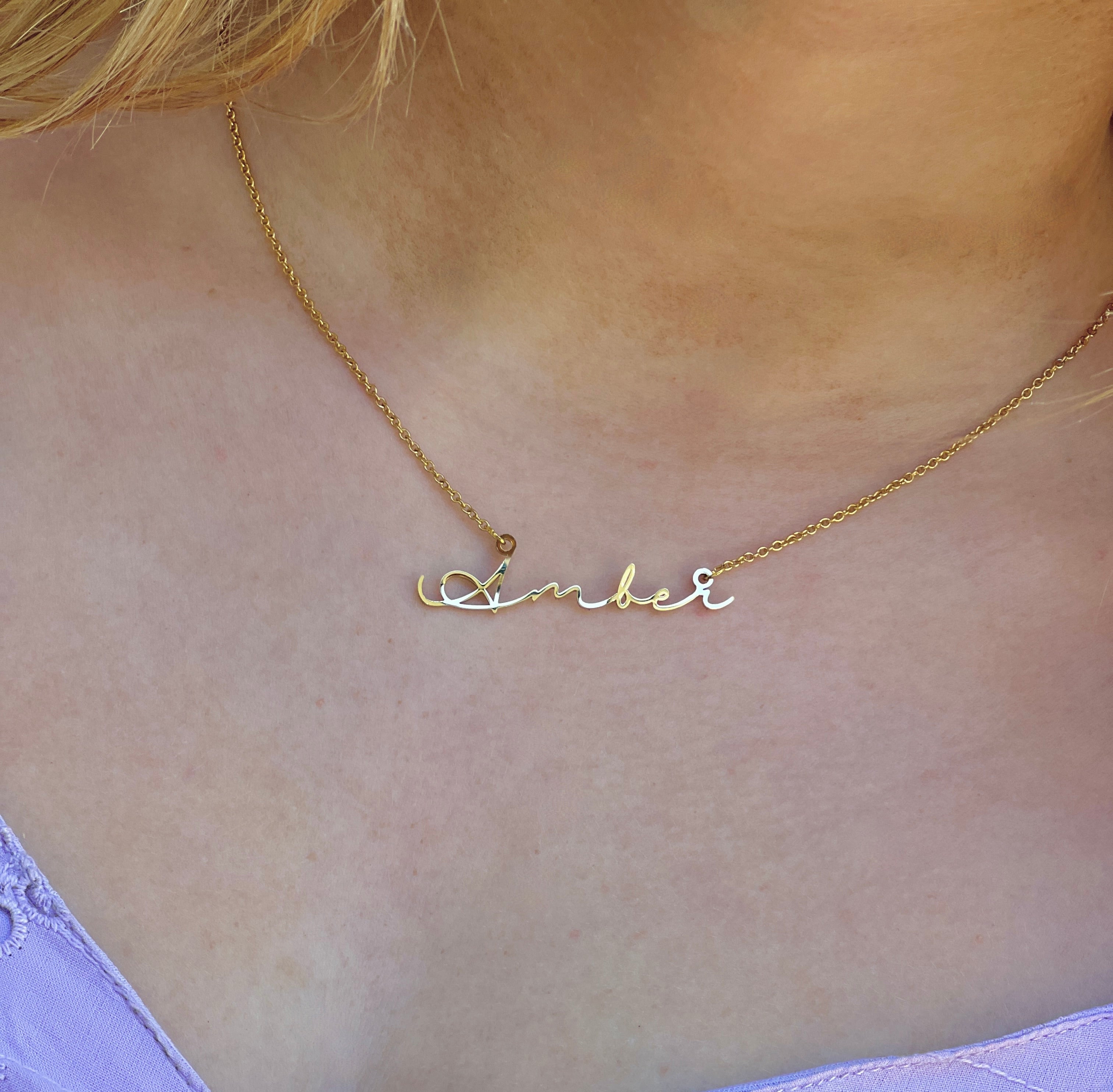 Amber Personalized Gold Name Necklace, Tarnish Resistant Stainless Steel Gift for Amber