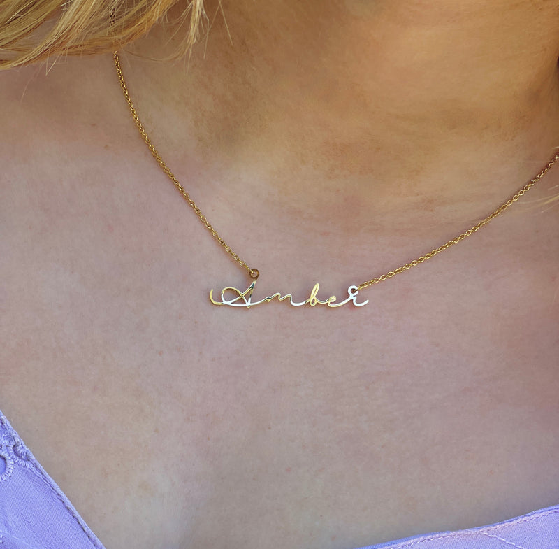 Amber Personalized Gold Name Necklace, Tarnish Resistant Stainless Steel Gift for Amber
