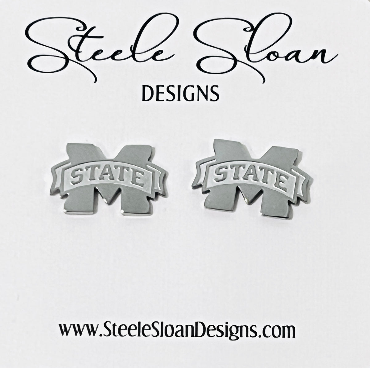 Mississippi State Silver Stud Earrings- CUTE Mississippi State Gift - Miss State Hypoallergenic Stainless Steel Studs in Silver