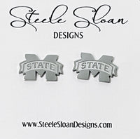 Mississippi State Silver Stud Earrings- CUTE Mississippi State Gift - Miss State Hypoallergenic Stainless Steel Studs in Silver