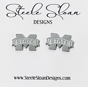 Mississippi State Silver Stud Earrings- CUTE Mississippi State Gift - Miss State Hypoallergenic Stainless Steel Studs in Silver