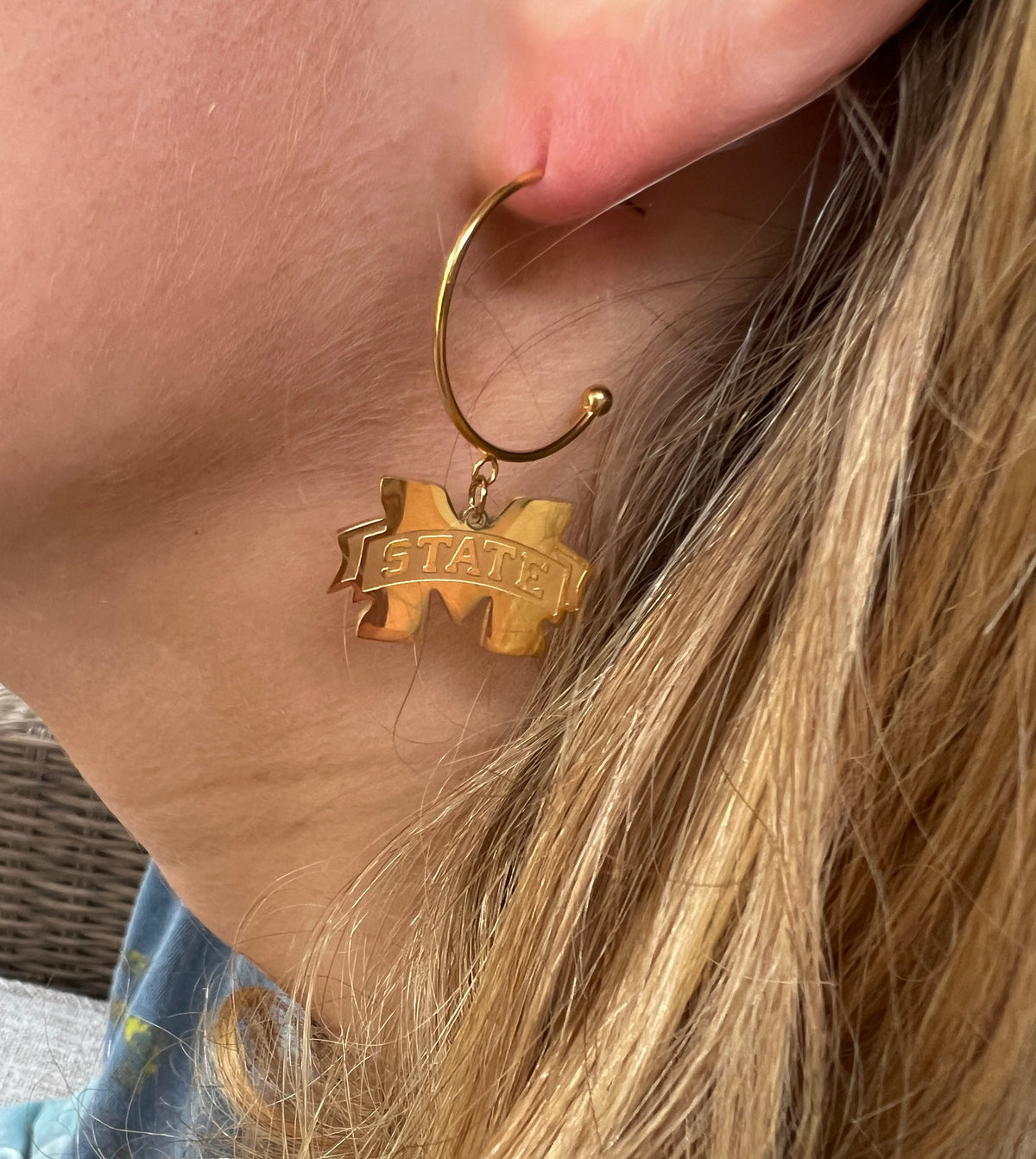 Mississippi State Gold Hoop Earrings- Perfect Mississippi State Bulldog Gift - Perfect for GameDay Miss State Hypoallergenic Stainless Steel