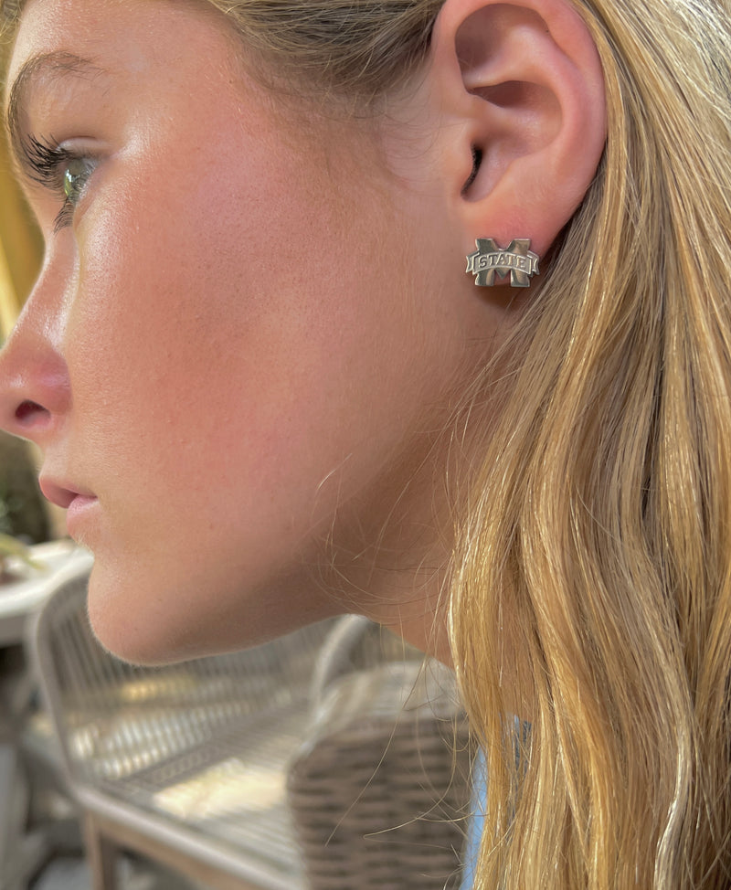 Mississippi State Silver Stud Earrings- CUTE Mississippi State Gift - Miss State Hypoallergenic Stainless Steel Studs in Silver