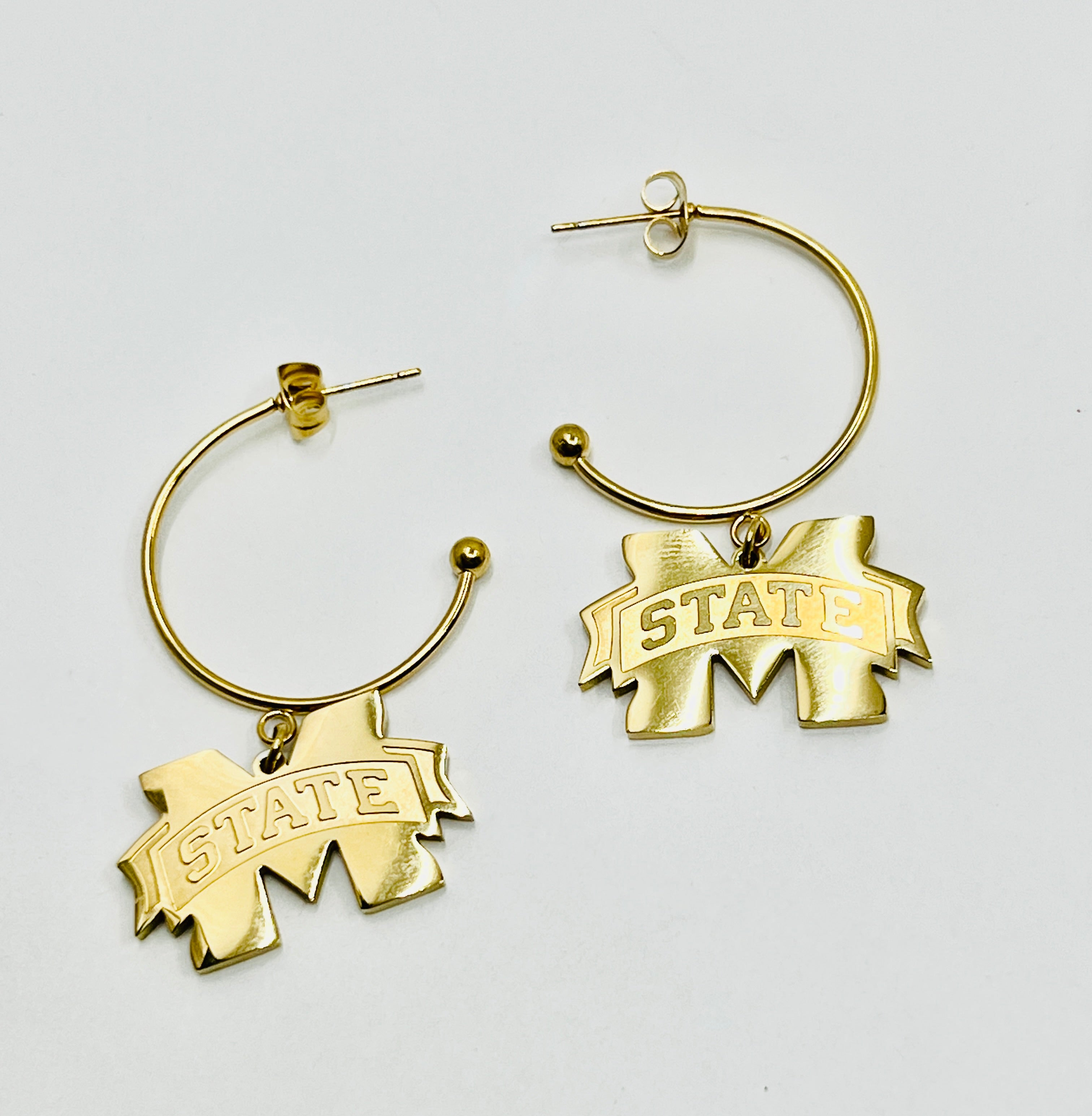 Mississippi State Gold Hoop Earrings- Perfect Mississippi State Bulldog Gift - Perfect for GameDay Miss State Hypoallergenic Stainless Steel