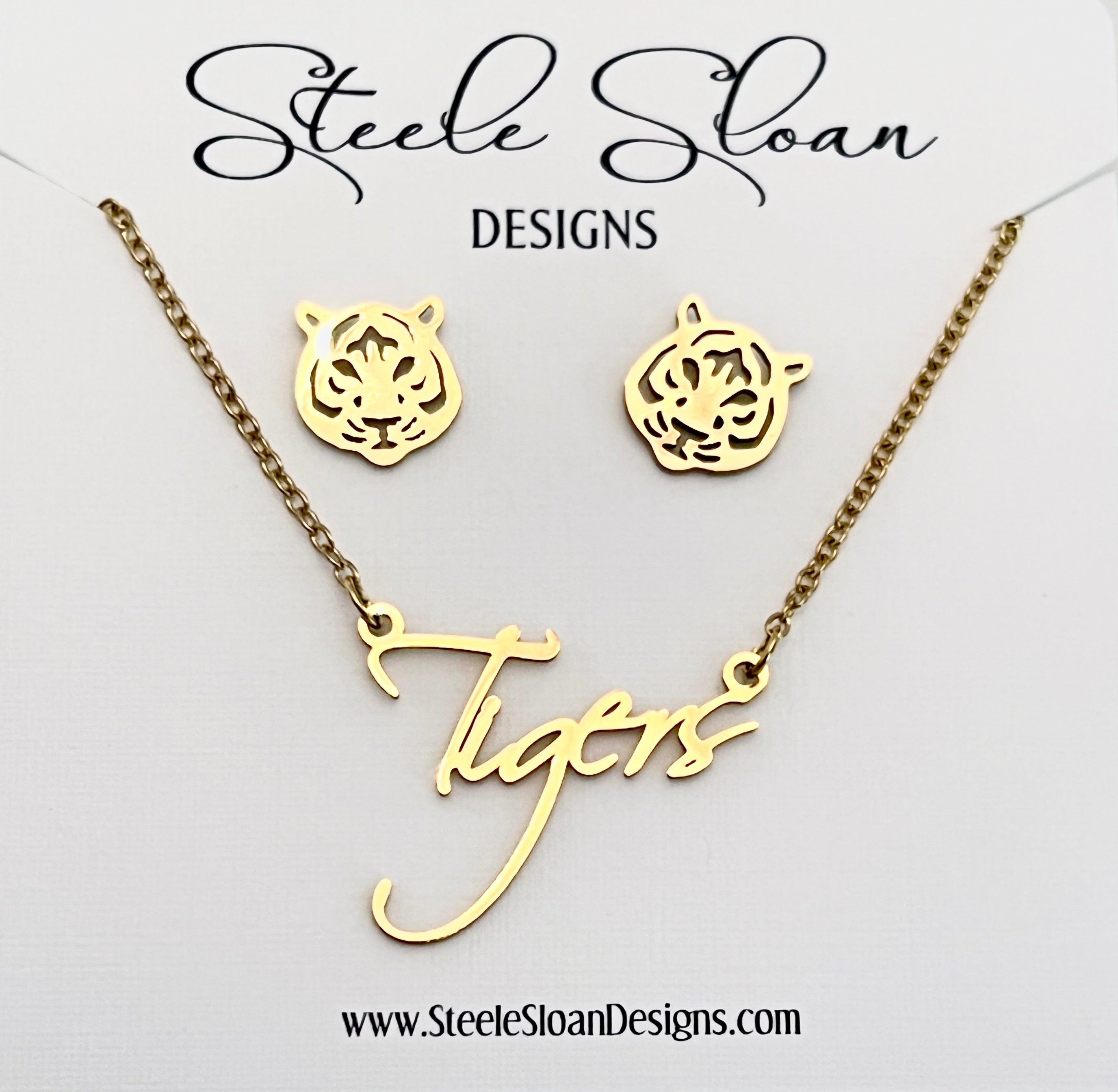 Tiger Gift Set Earrings and Necklace - PERFECT Tiger Gift, Tigers, Tiger Football, Tiger Baseball, Tiger Team Mom