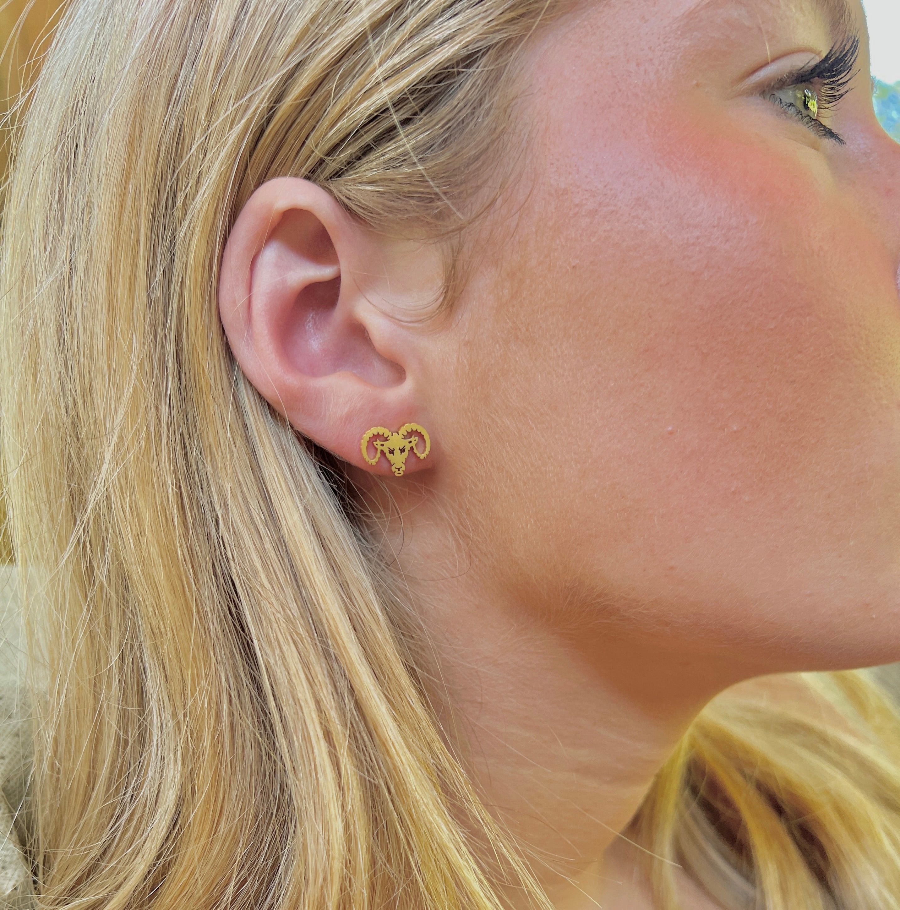 Go Rams! Cute Ram Earrings, Rams Gift, Rams Spiritwear Gold Stud Earrings Stainless Steel Hypoallergenic