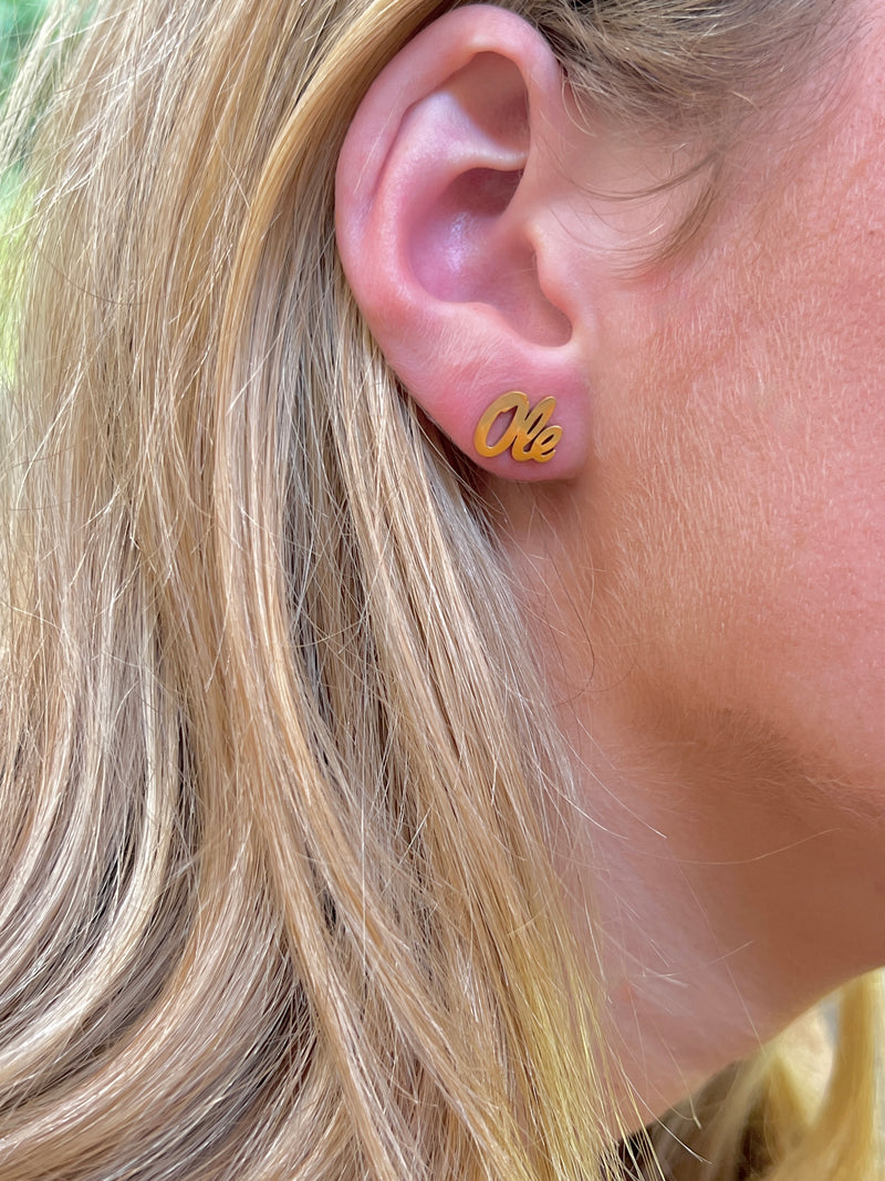 Ole Miss Gold Stud Earrings- SUPER CUTE! Great for Ole Miss GameDay, Ole Miss Gift, Hypoallergenic, Ole Miss Rebels, Officially Licensed, Ole Miss