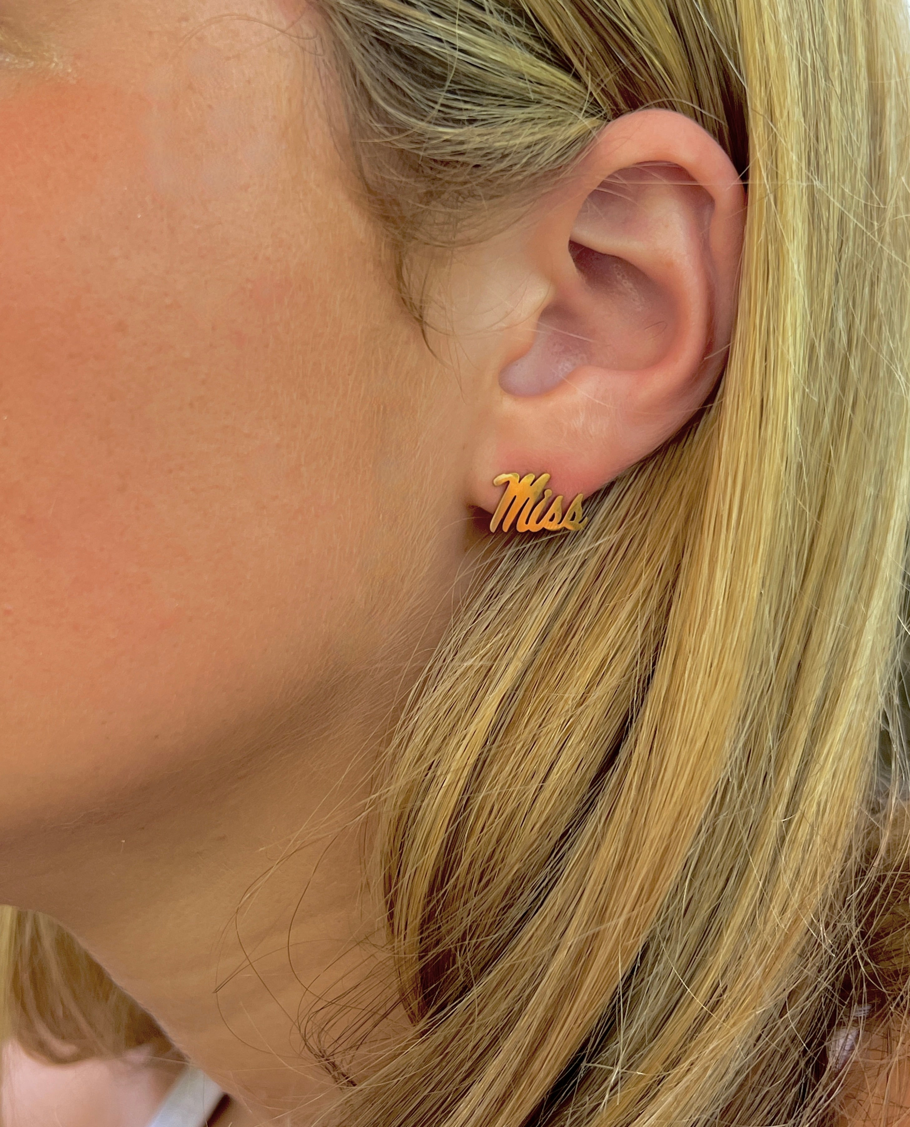 Ole Miss Gold Stud Earrings- SUPER CUTE! Great for Ole Miss GameDay, Ole Miss Gift, Hypoallergenic, Ole Miss Rebels, Officially Licensed, Ole Miss