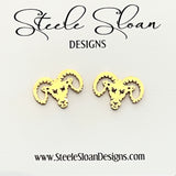 Go Rams! Cute Ram Earrings, Rams Gift, Rams Spiritwear Gold Stud Earrings Stainless Steel Hypoallergenic