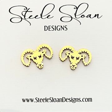 Go Rams! Cute Ram Earrings, Rams Gift, Rams Spiritwear Gold Stud Earrings Stainless Steel Hypoallergenic