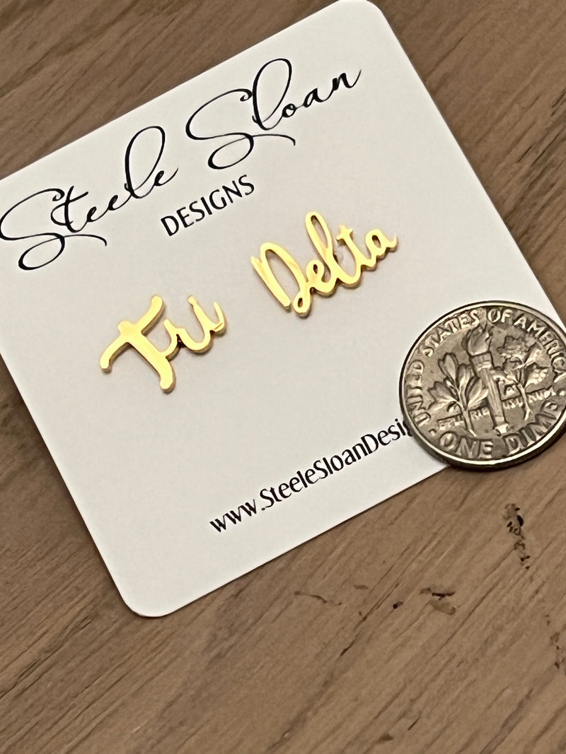 Tri Delta Sorority Gold Stud Earrings - Tri-Delt Sorority - PERFECT Bid Day Gift, Delta Delta Delta Officially Licensed