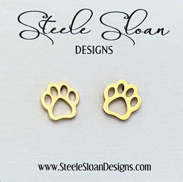 Adorable Paw Earrings - Open Paw Gold Stud Earrings - NEW!
