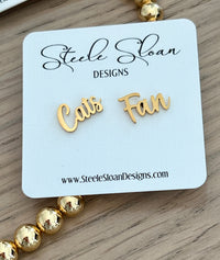 CUTE Cats Fan Gold Stud Earrings Go Cats Fans-Hypoallergenic