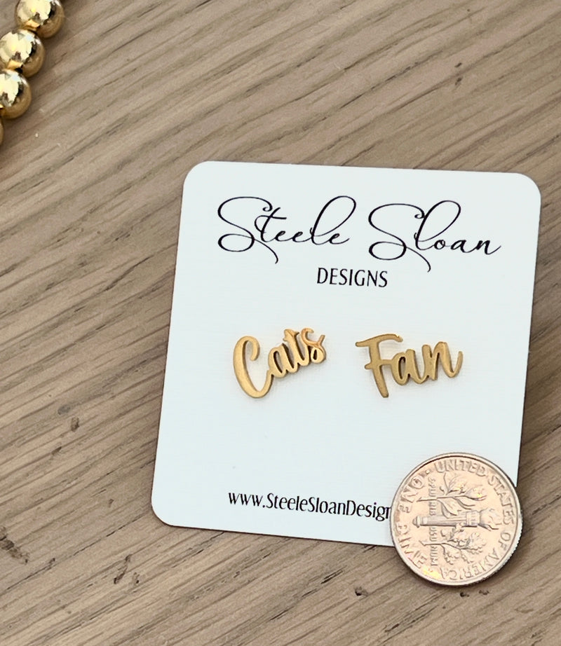 CUTE Cats Fan Gold Stud Earrings Go Cats Fans-Hypoallergenic