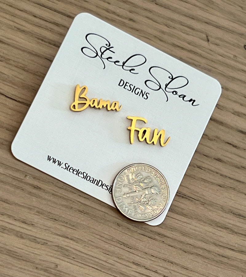 Bama Fan Gold Stud Hypoallergenic Earrings, Bama Fan Gifts