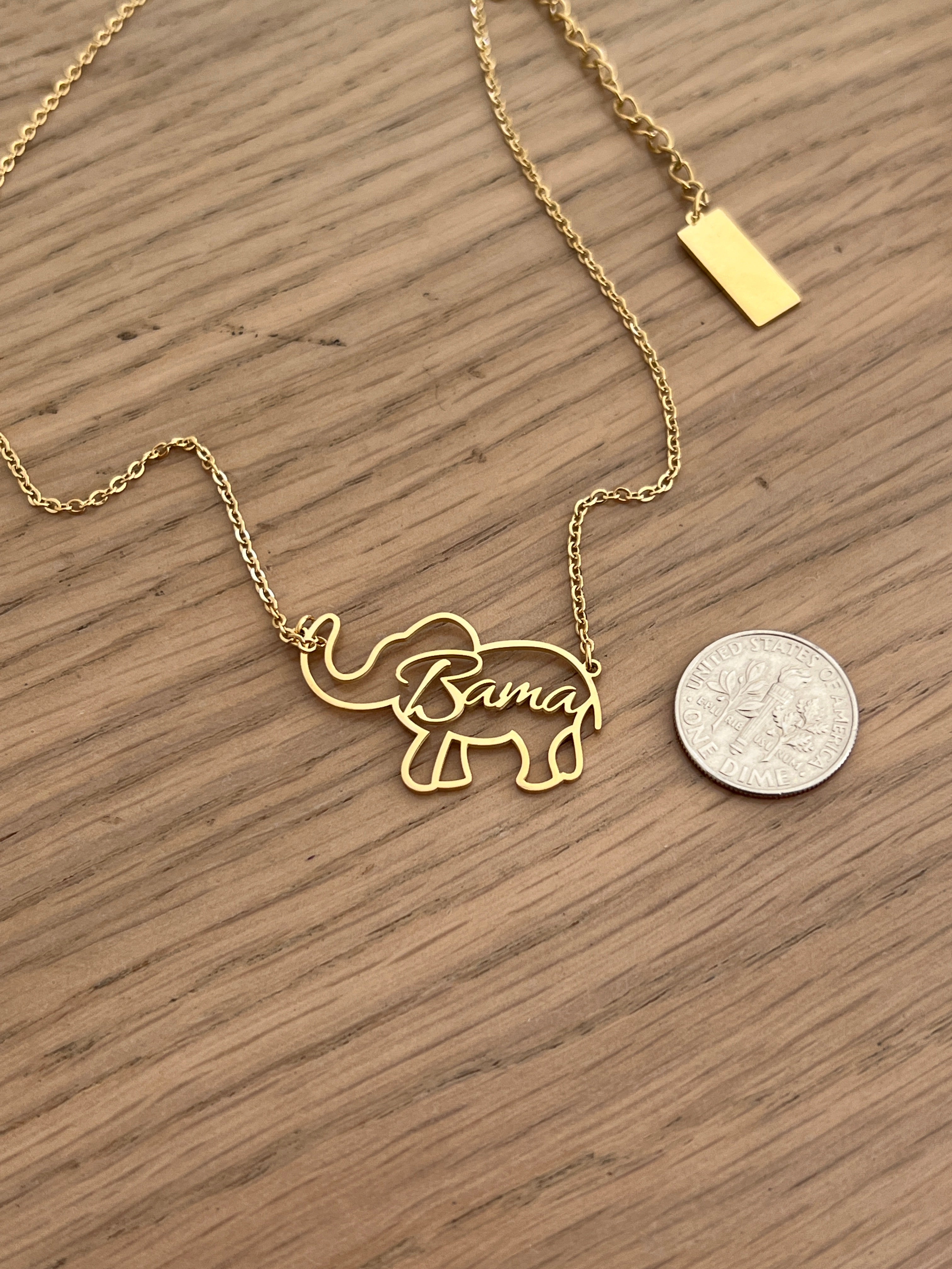 Cute Bama Elephant Necklace – Gold Hypoallergenic Alabama Gameday Jewelry – Officially Licensed Bama Gift