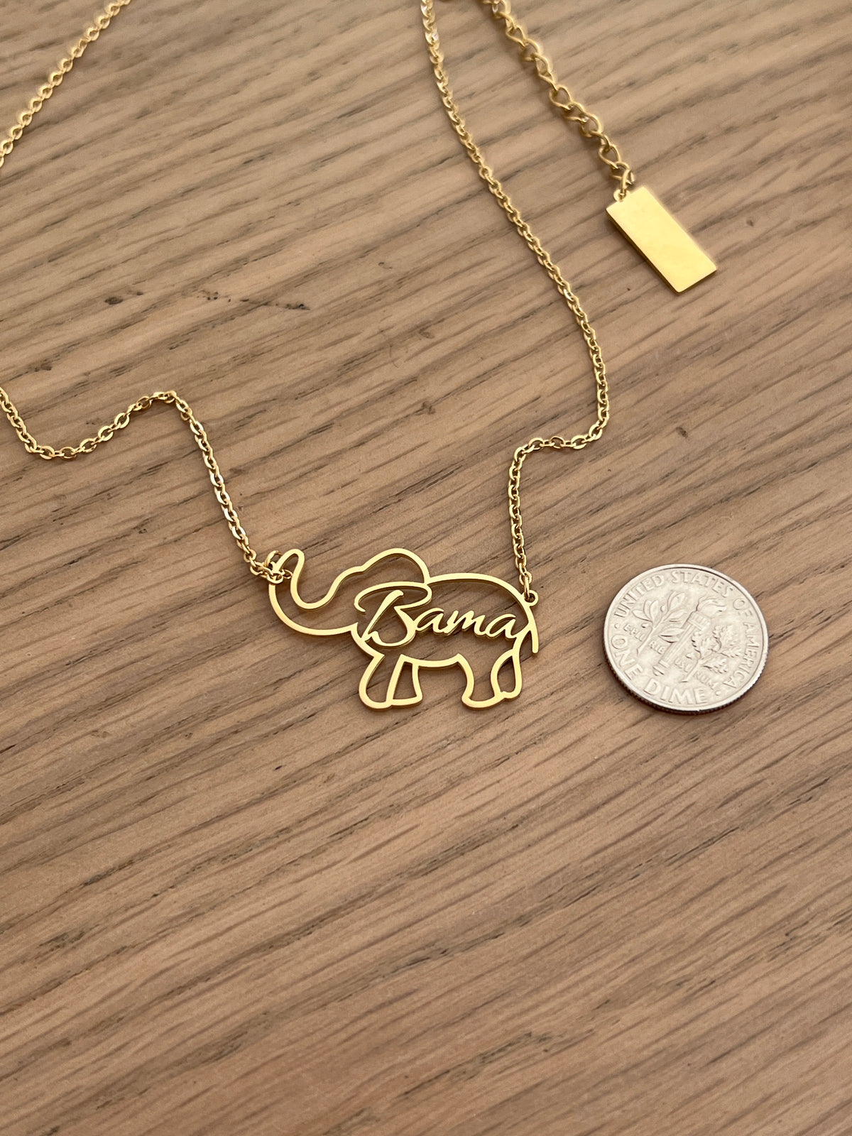 Cute Bama Elephant Necklace – Gold Hypoallergenic Alabama Gameday Jewelry – Officially Licensed Bama Gift
