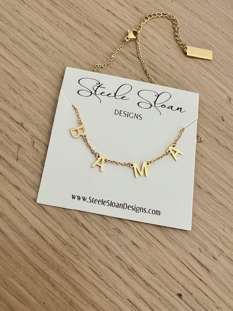 BAMA! BAMA Charm Necklace- Gold Bama Dangle Layer Necklace perfect for Bama Fans Tarnish Resistant Stainless Steel Officially Licensed