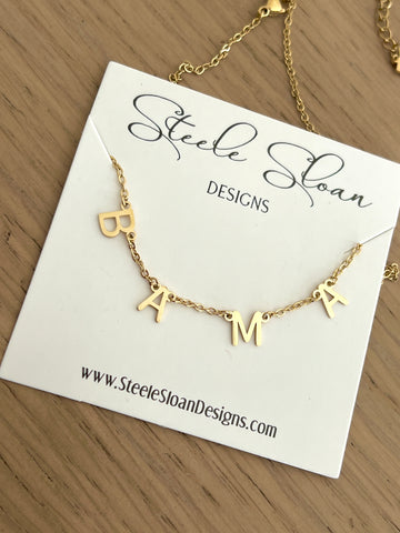 BAMA Charm Necklace – Gold Bama Dangle Layer Necklace – Hypoallergenic Tarnish-Resistant Stainless Steel – Officially Licensed Alabama Jewelry