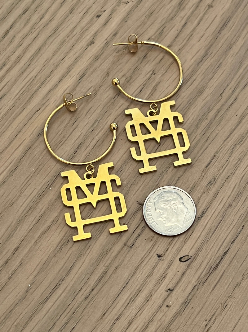 Mississippi State MS Gold Hoop Earrings- Hypoallergenic Stainless Steel