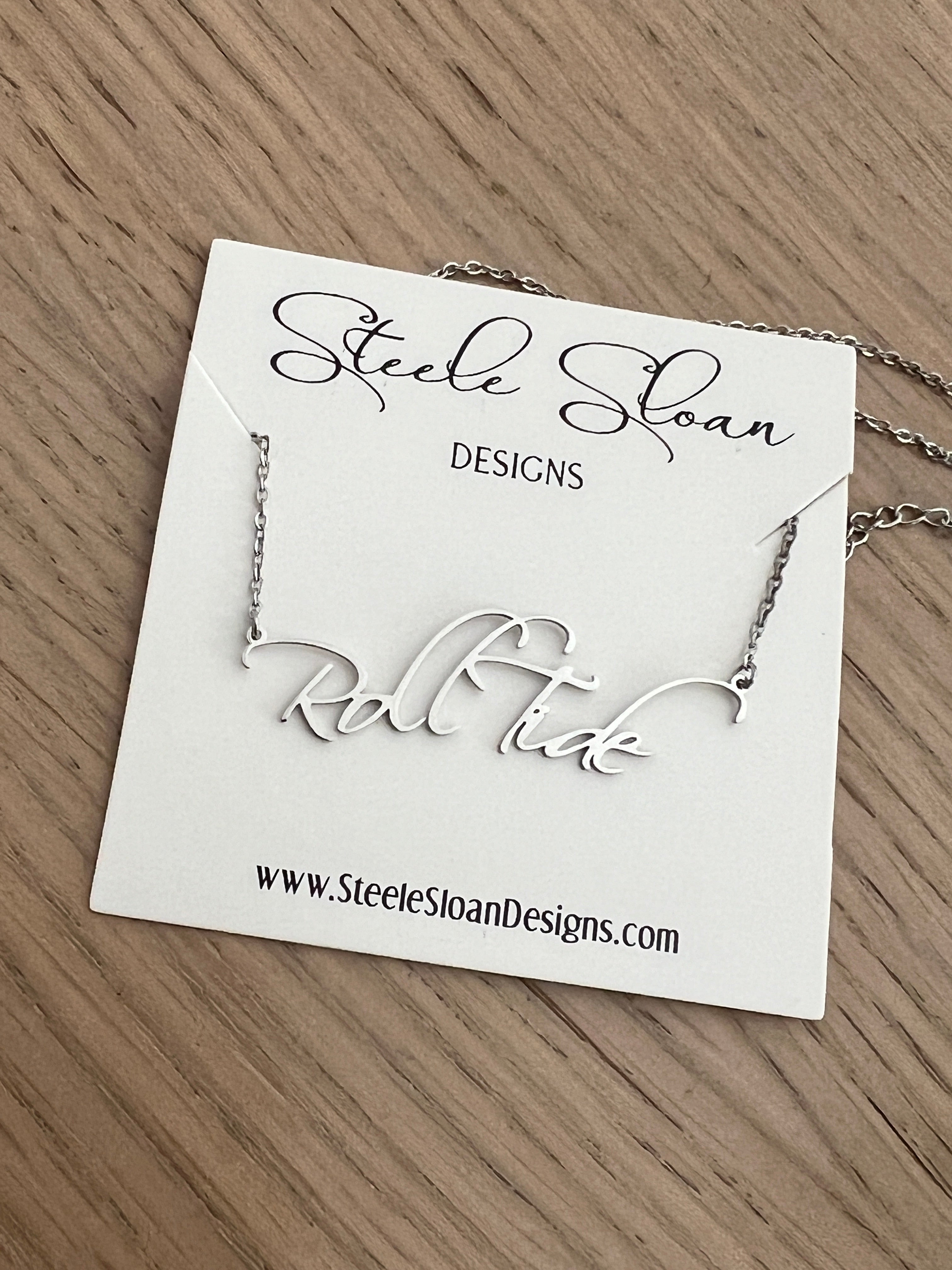 Roll Tide Name Necklace – Personalized Hypoallergenic Alabama Gameday Jewelry – Officially Licensed Bama Gift
