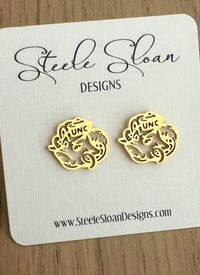 NEW! UNC Rameses Gold Stud Earrings- Go Heels! Rameses Cute Logo Earrings - Unique UNC gift, Hypoallergenic earrings, Officially Licensed, Gold Stud Earrings