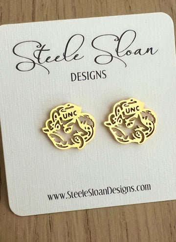 NEW! UNC Rameses Gold Stud Earrings- Go Heels! Rameses Cute Logo Earrings - Unique UNC gift, Hypoallergenic earrings, Officially Licensed, Gold Stud Earrings