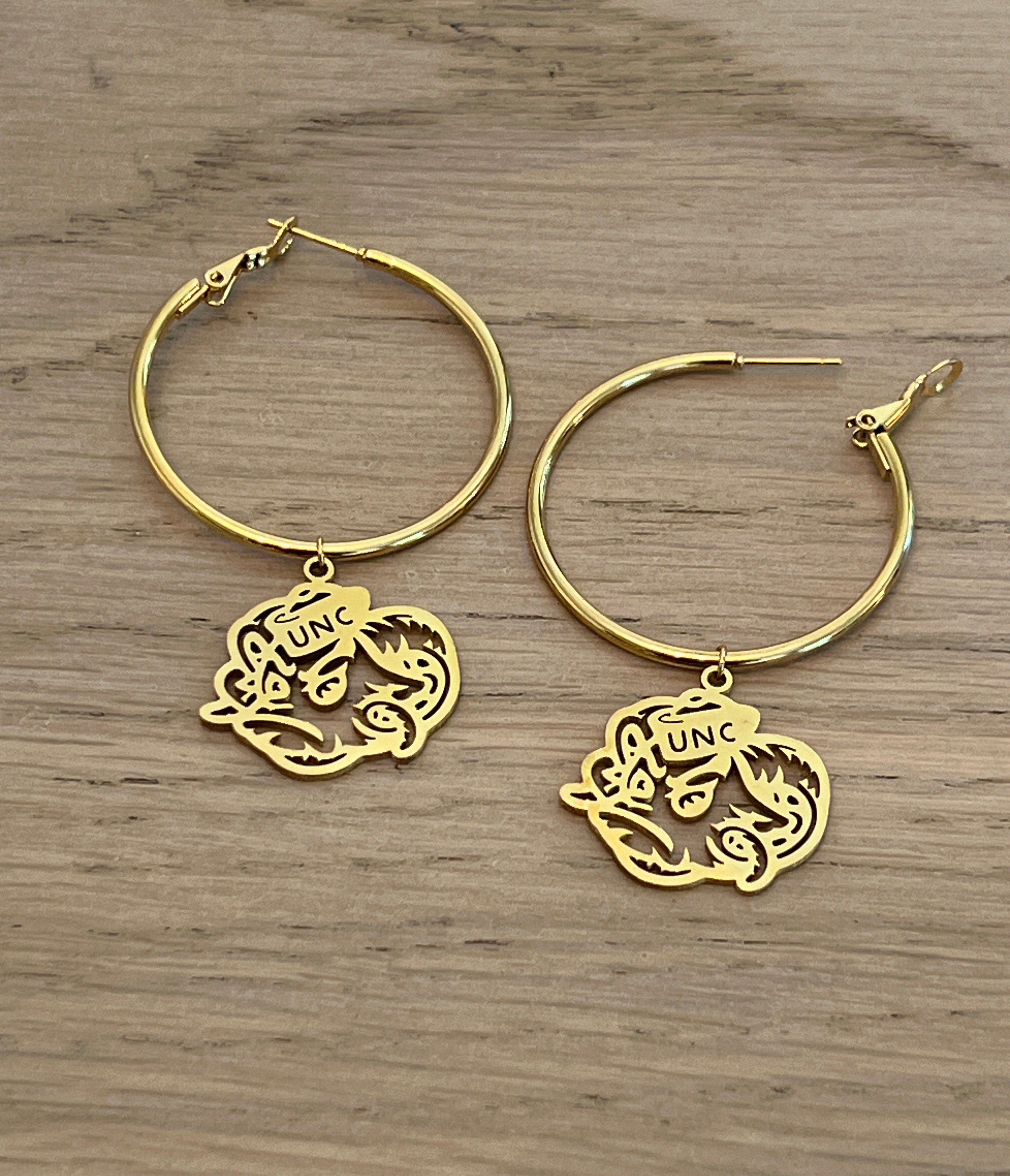 Rameses Hoop Earrings Hypoallergenic Stainless Steel UNC Gold Hoop Earrings
