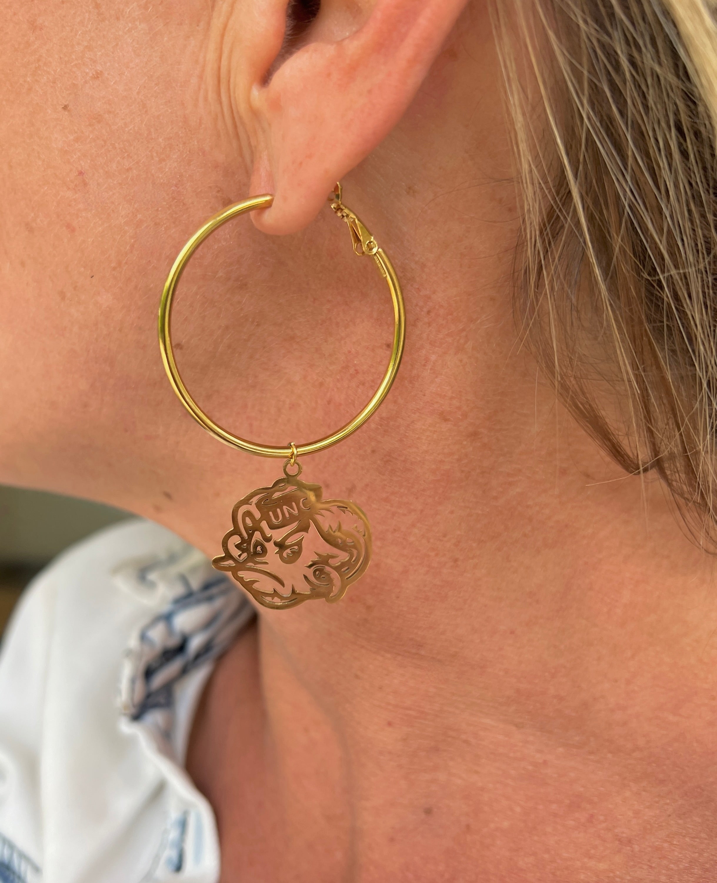 Rameses Hoop Earrings Hypoallergenic Stainless Steel UNC Gold Hoop Earrings