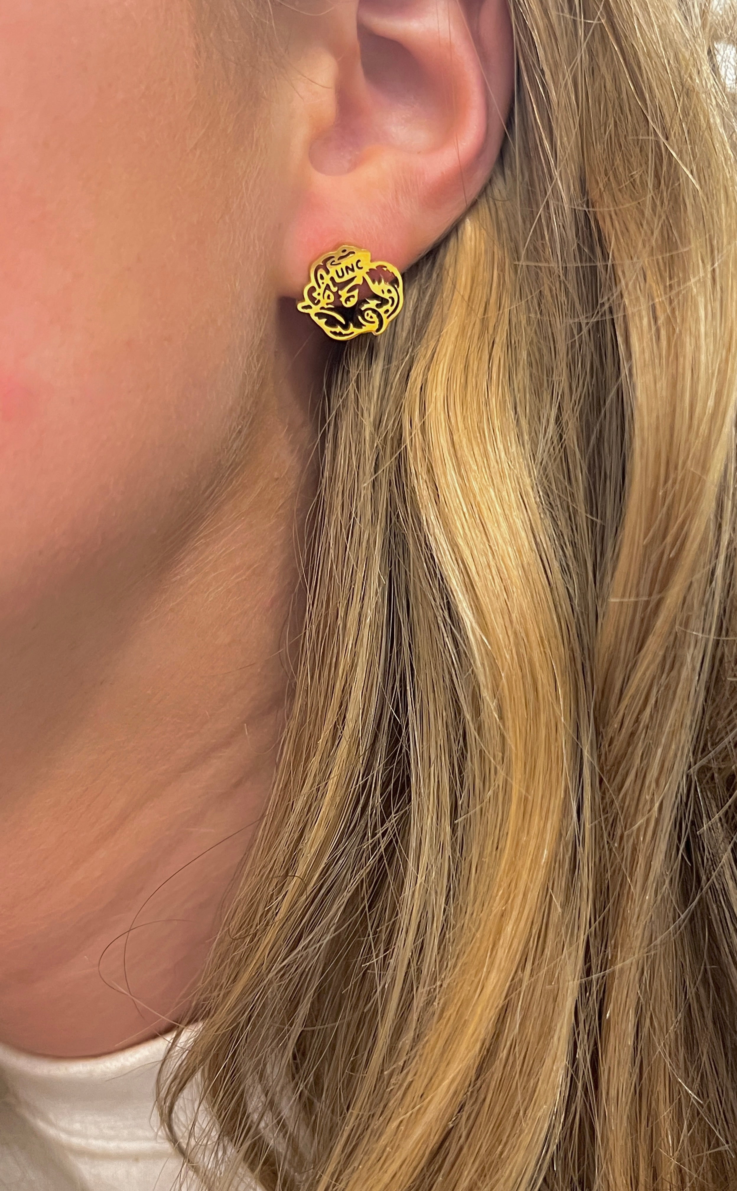 NEW! UNC Rameses Gold Stud Earrings- Go Heels! Rameses Cute Logo Earrings - Unique UNC gift, Hypoallergenic earrings, Officially Licensed, Gold Stud Earrings