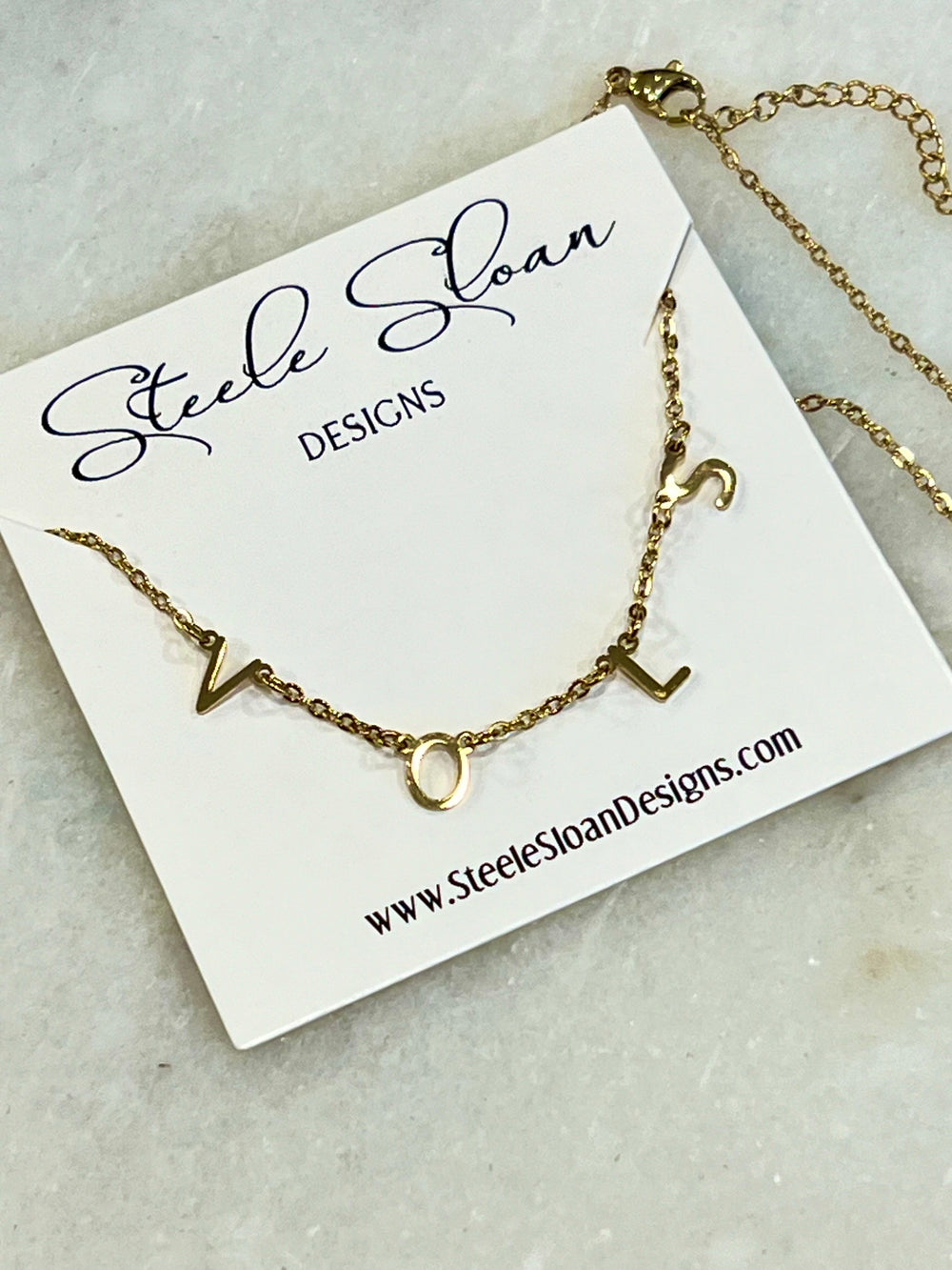 Tennessee Volunteers! VOLS Charm Necklace- Gold VOLS Dangle Layer Necklace perfect for Tennessee Fans Tarnish Resistant Officially Licensed